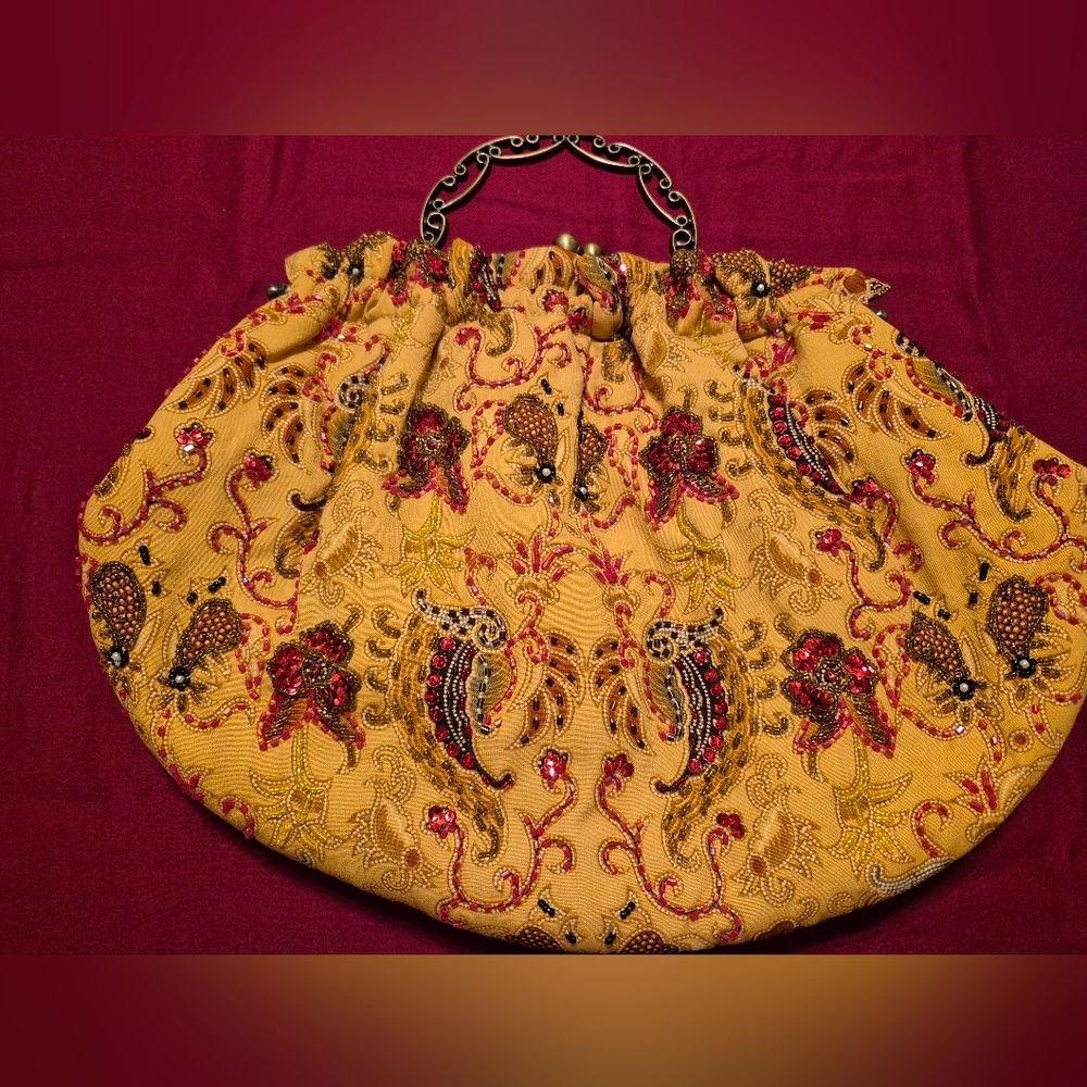 Braciano Yellow and Red Embroidered Clutch